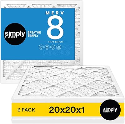 Simply 20x20x1 Air Filter, MERV 8, MPR 600, 6 Pack, Furnace Air Filter for HVAC