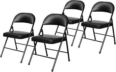 OEF950 Series Vinyl Padded Steel Folding Chairs (4-Pack, Black)