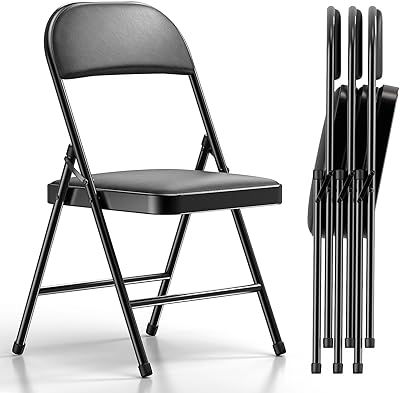 4 Pack Folding Chairs with Padded Cushion and Back, Khaki Metal Chairs
