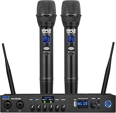 Pyle Digital Wireless Microphone System with Bluetooth, 2 Dynamic UHF Mics