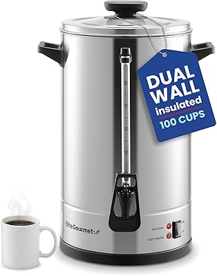 Elite Gourmet 100-Cup Commercial Coffee Urn & Hot Water Boiler – Dual-Wall